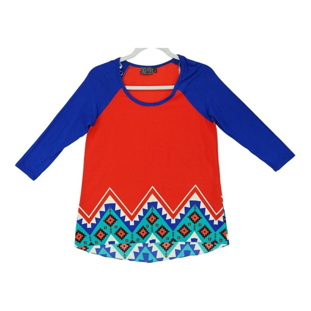 NWOT MCM Womens Small Long Sleeve Round Neck  Baseball Top Shirt Geometric Print